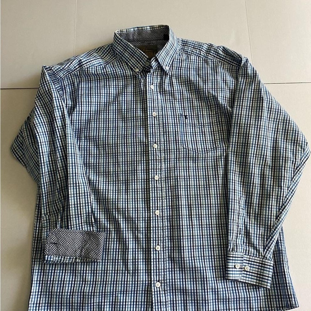 Panhandle Classic Blue Western Checkered‎ Men's Shirt Size Large